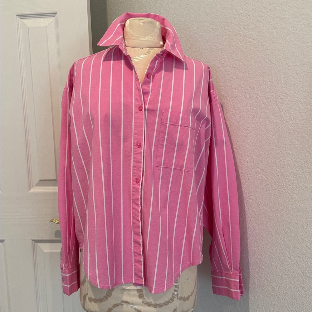Pink Striped Button-Up Shirt